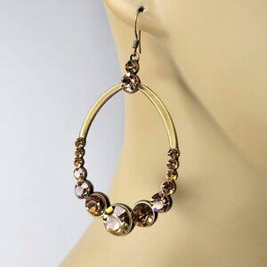 Gold Amber Rhinestone Large Oval Earrings